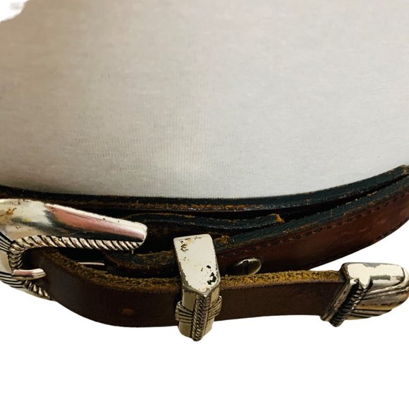 VTG Womens French Cuir Vachette Belt Skinny Southwestern Sz XL Brown Leather 90s main image 9